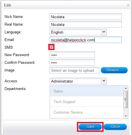 Enable SMS chat for operator - HelpOnClick