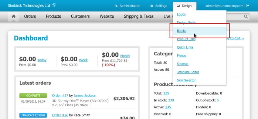 CS-Cart 3 dashboard