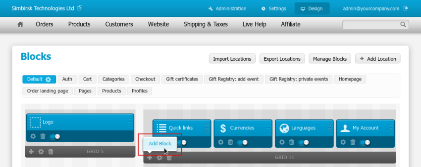 CS-Cart 3 dashboard - add block