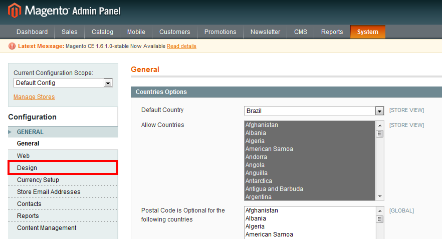 Magento admin panel