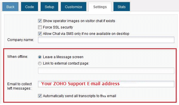 Integrate Live Chat with ZOHO Support